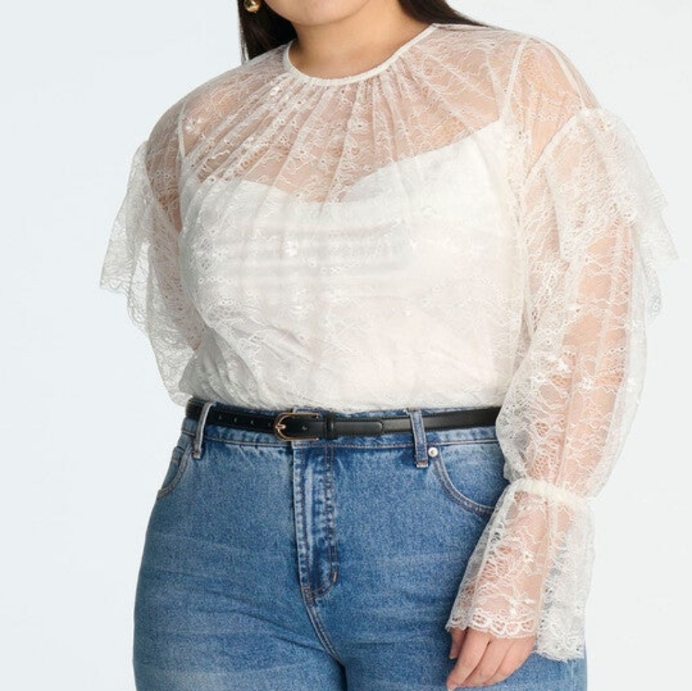 NWT Eloquii Lace Flared Sleeve Blouse